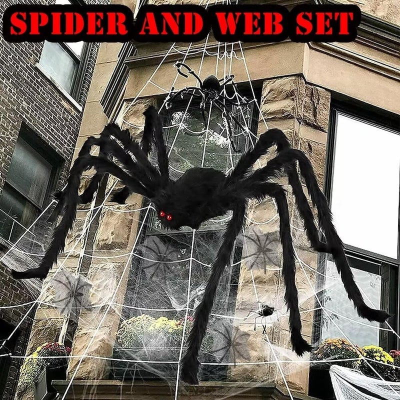 AISENO 200" Giant Spider Web + 78" Hairy Spider Halloween Decorations Set Haunted House Props with Hooks for Yard, Party Virtual Realistic Hairy Spider - Image 5